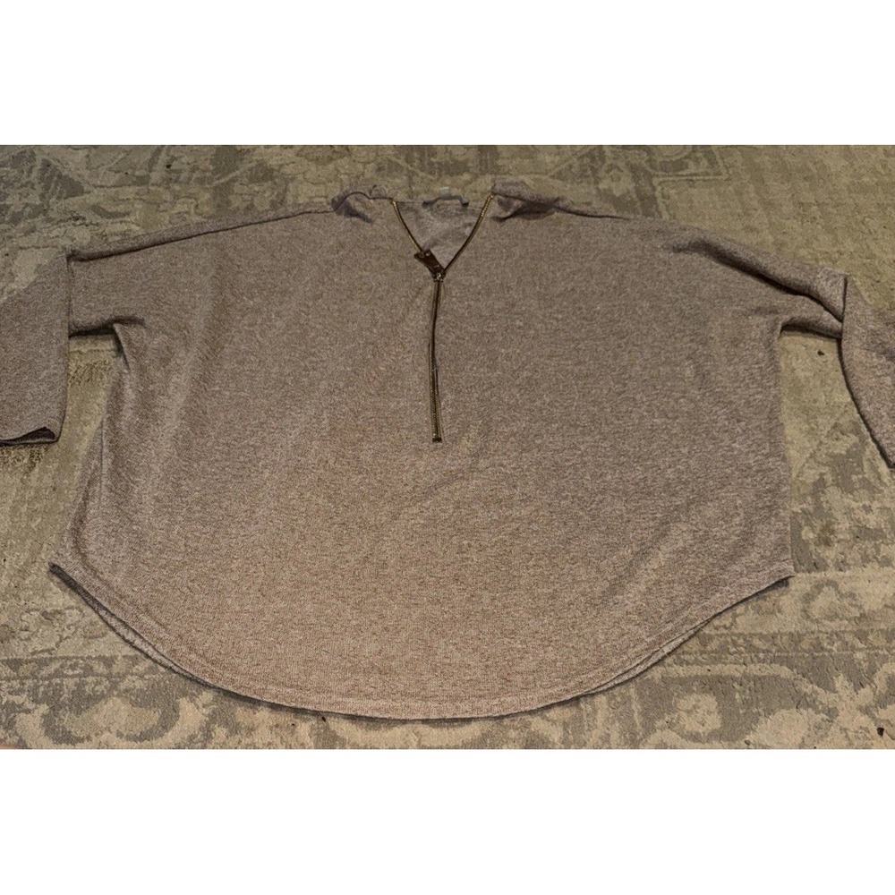 Joan Vass 1/4 Zip Womens Sz Large 3/4 Sleeve Beige‎ Gold V Neck
